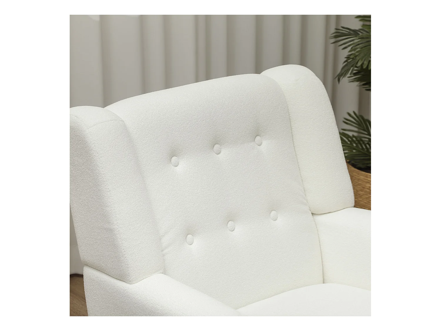 Poltrona relax in pile, stile cuscino, schienale imbottito, gambe in legno, poltrona relax per camera da letto/soggiorno, portata massima 135 kg, colore bianco.