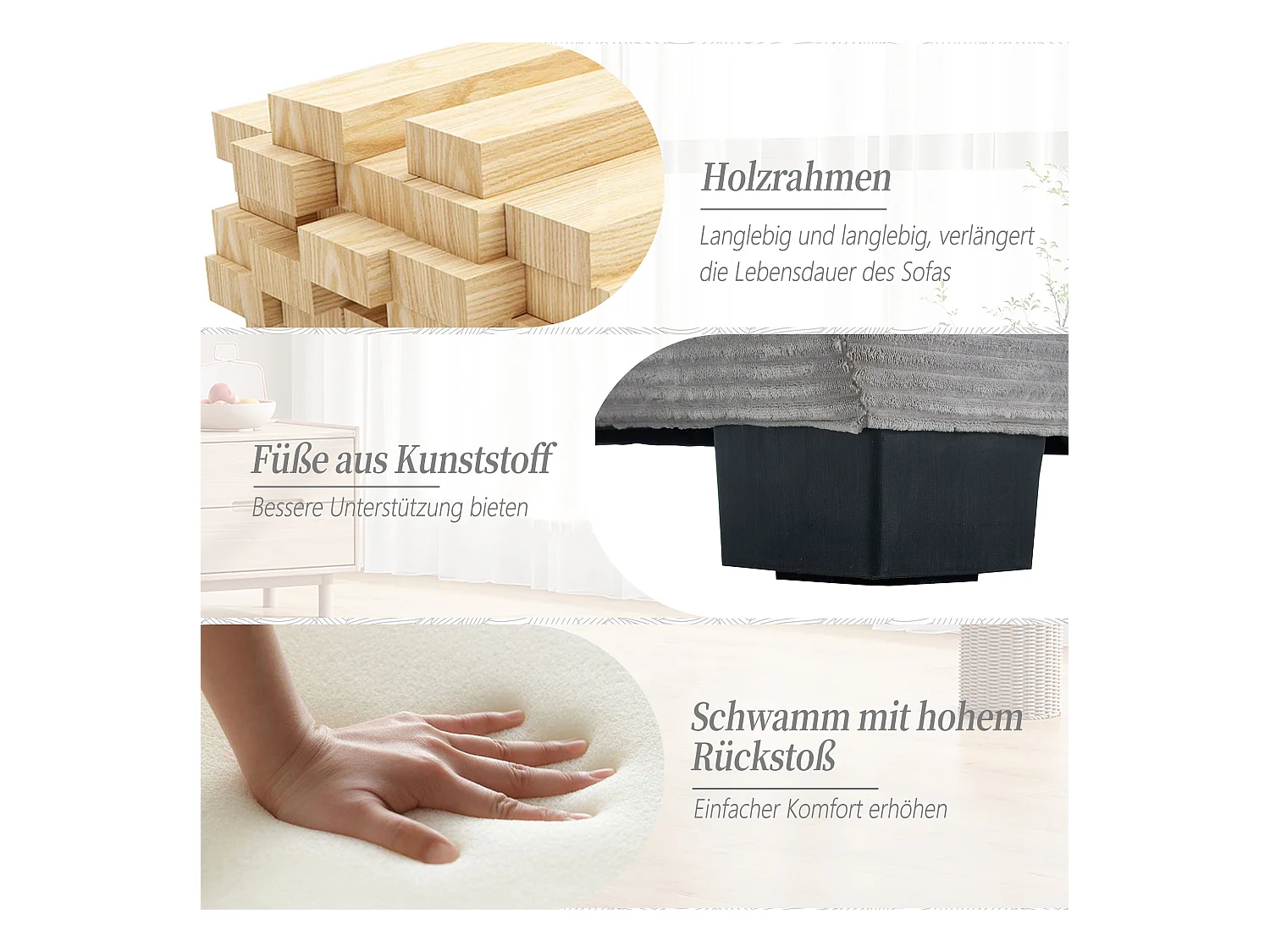 Divano trasformabile a 2 posti in velluto grigio chiaro, seduta profonda, cuscini inclusi, design moderno e confortevole