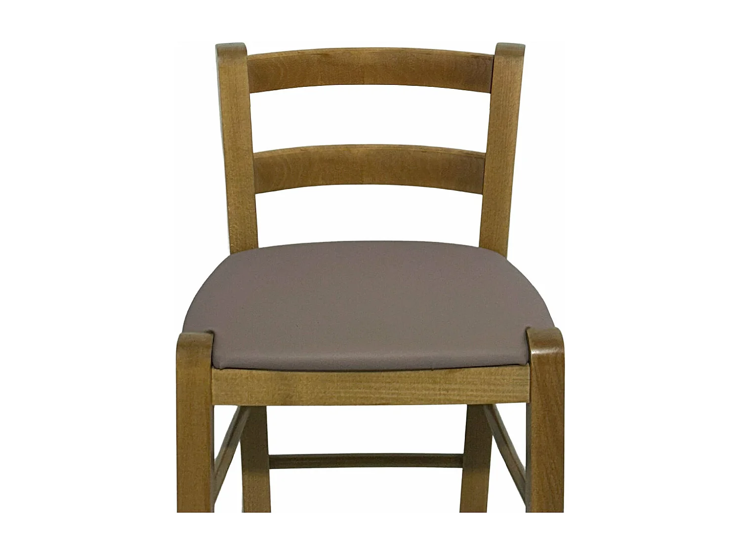 Tabouret en bois de noyer clair avec dossier h 66cm et assise en simili cuir gris tourterelle