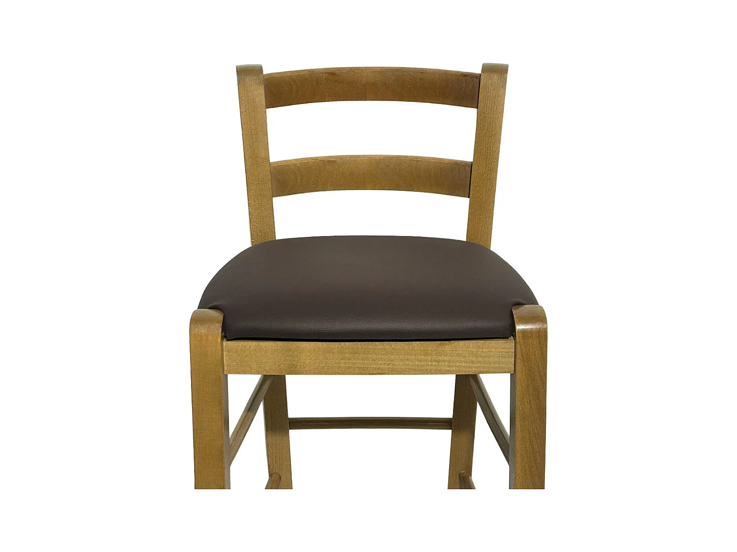 Tabouret en bois de noyer clair avec dossier h 66cm et assise en simili cuir marron