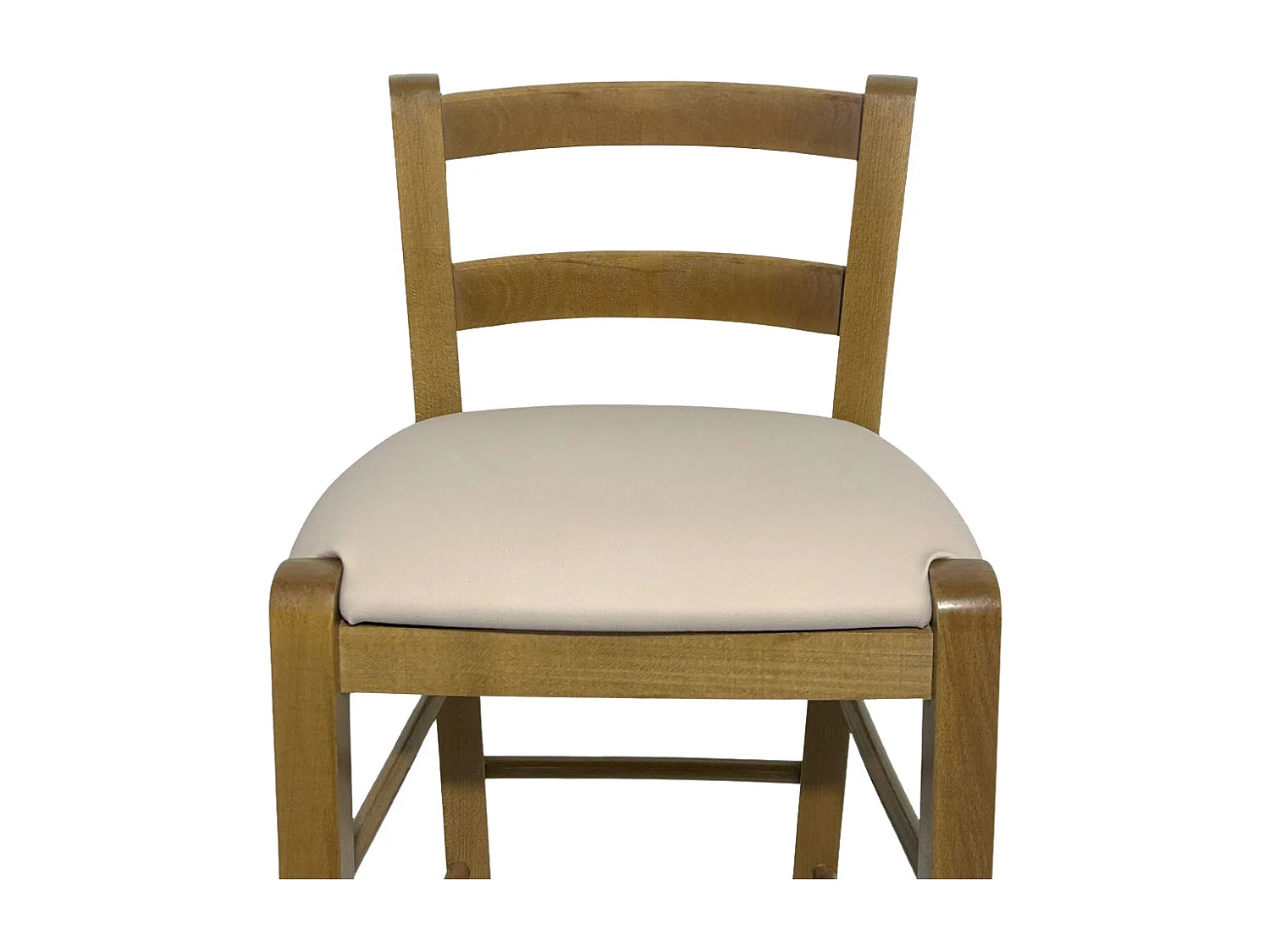Tabouret en bois de noyer clair avec dossier h 66 cm avec assise en simili cuir beige