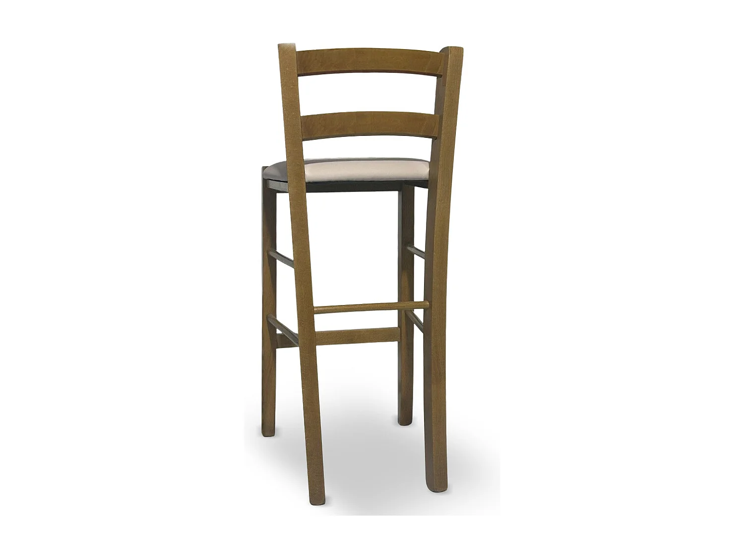 Tabouret en bois de noyer clair avec dossier h 66 cm avec assise en simili cuir beige