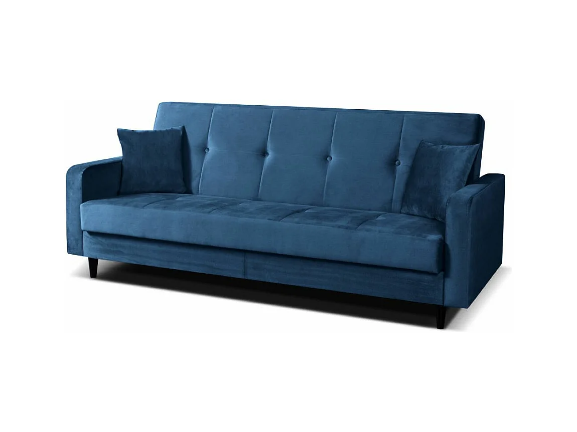 Sofa Luna Schlafsofa im skandinavisches Stil, Couch mit Schlaffunktion und Bettkasten, Polstersofa für Wohnzimmer 213 cm, dunkelblau