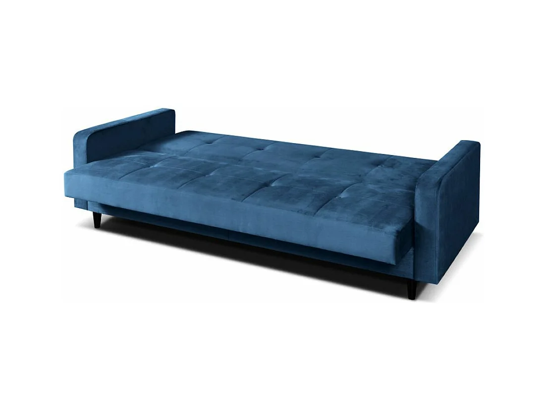 Sofa Luna Schlafsofa im skandinavisches Stil, Couch mit Schlaffunktion und Bettkasten, Polstersofa für Wohnzimmer 213 cm, dunkelblau