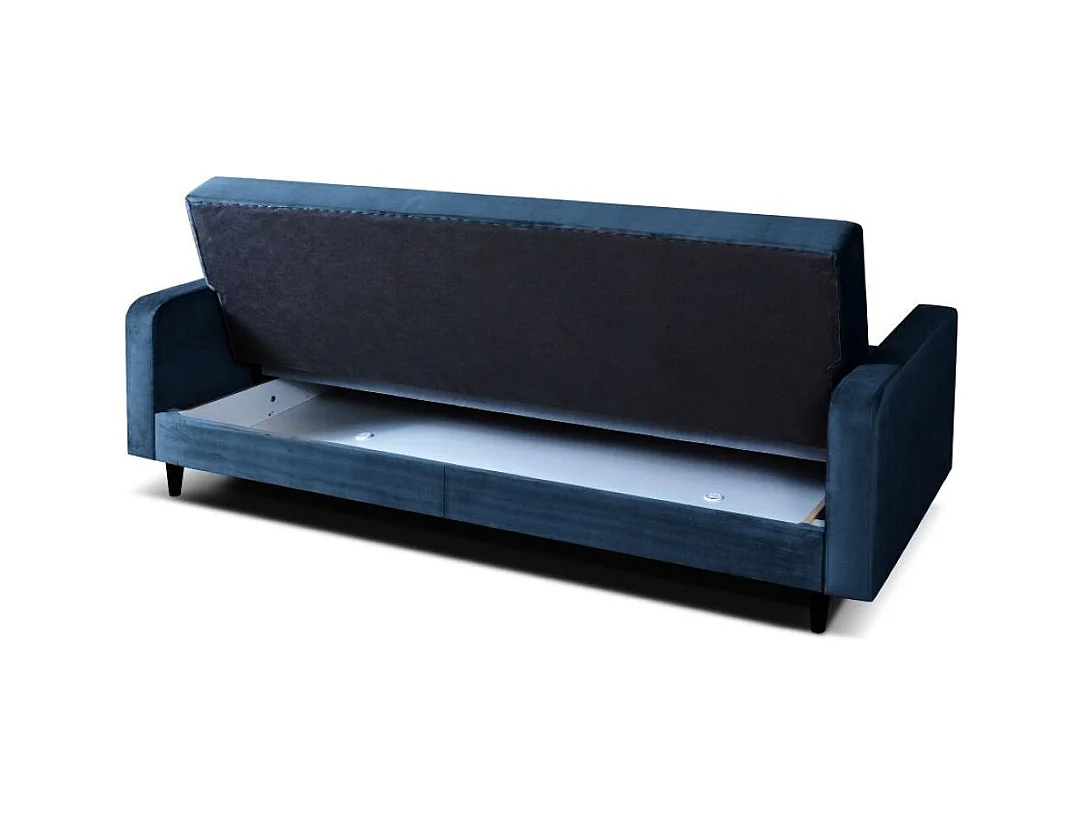 Sofa Luna Schlafsofa im skandinavisches Stil, Couch mit Schlaffunktion und Bettkasten, Polstersofa für Wohnzimmer 213 cm, dunkelblau