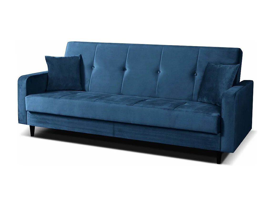 Sofa Luna Schlafsofa im skandinavisches Stil, Couch mit Schlaffunktion und Bettkasten, Polstersofa für Wohnzimmer 213 cm, dunkelblau