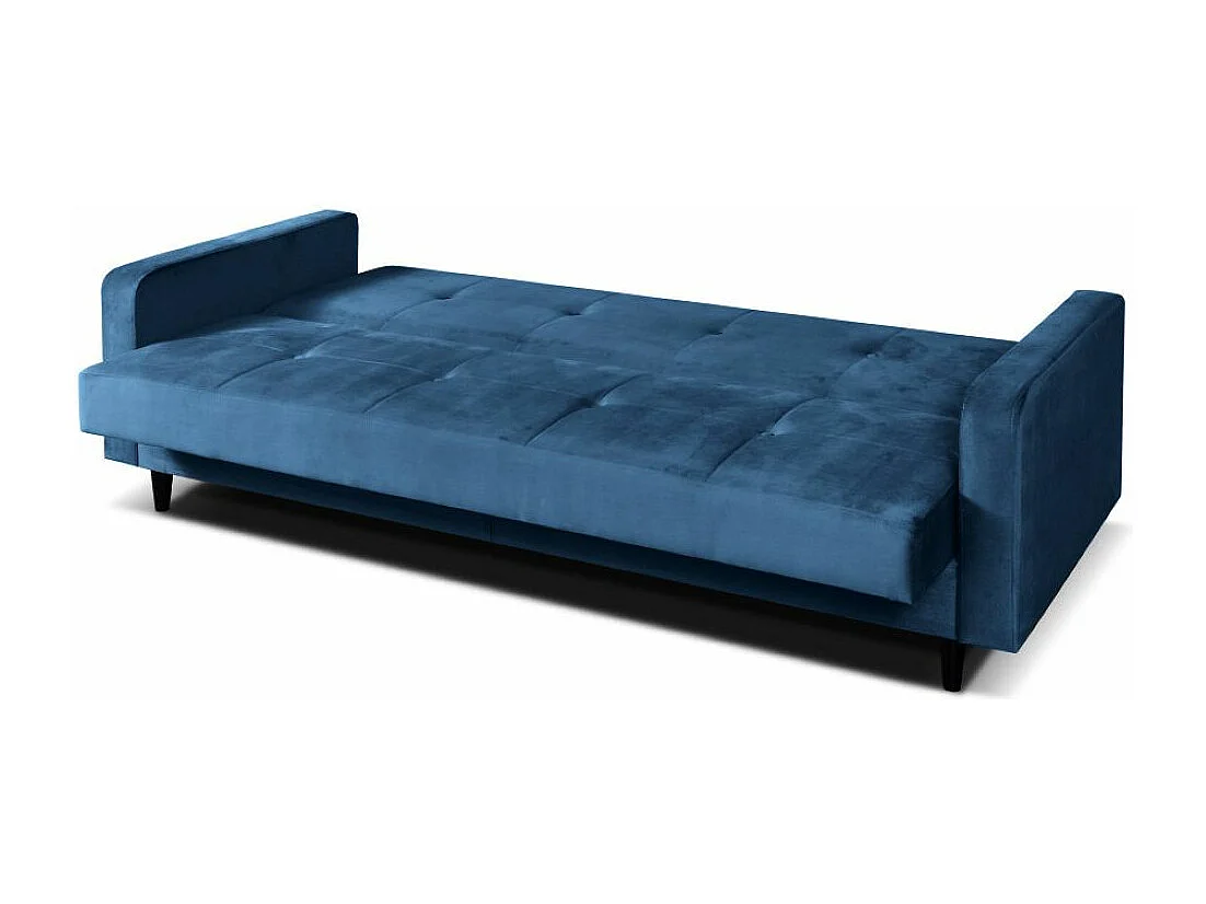 Sofa Luna Schlafsofa im skandinavisches Stil, Couch mit Schlaffunktion und Bettkasten, Polstersofa für Wohnzimmer 213 cm, dunkelblau