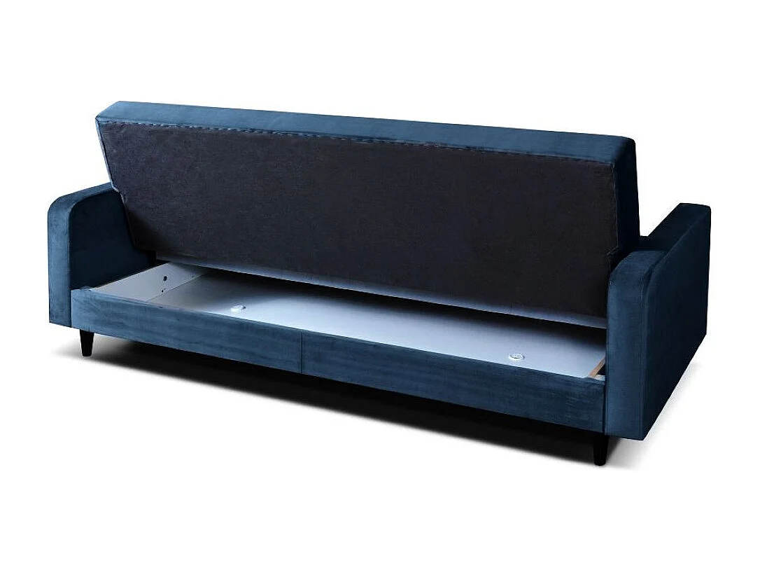 Sofa Luna Schlafsofa im skandinavisches Stil, Couch mit Schlaffunktion und Bettkasten, Polstersofa für Wohnzimmer 213 cm, dunkelblau