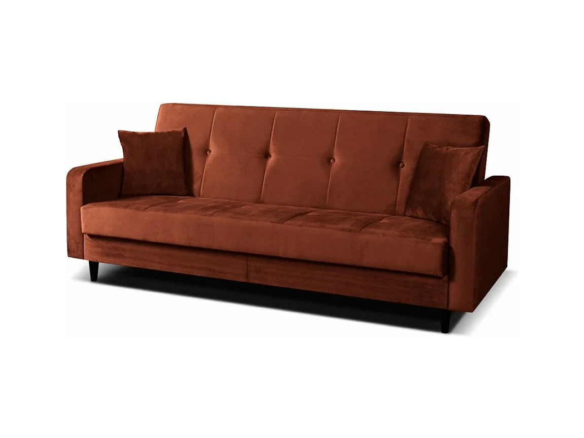 Sofa Luna Schlafsofa im skandinavisches Stil, Couch mit Schlaffunktion und Bettkasten, Polstersofa für Wohnzimmer 213 cm, braun