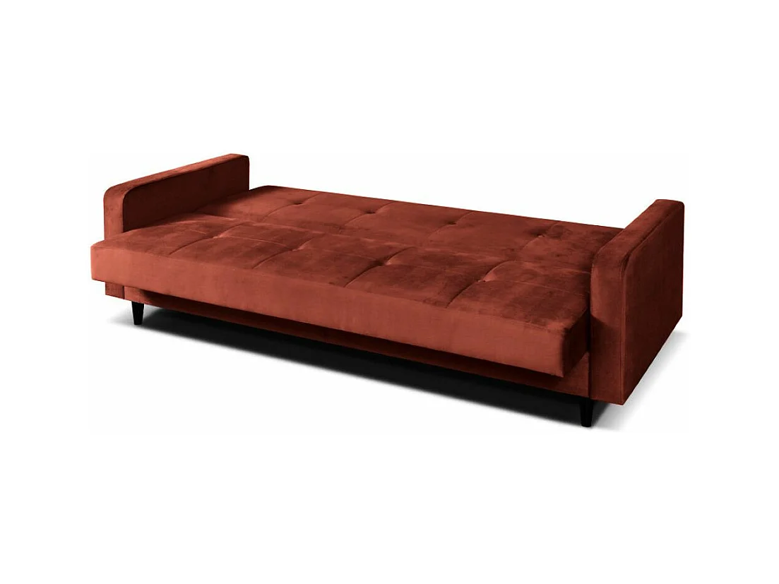Sofa Luna Schlafsofa im skandinavisches Stil, Couch mit Schlaffunktion und Bettkasten, Polstersofa für Wohnzimmer 213 cm, braun