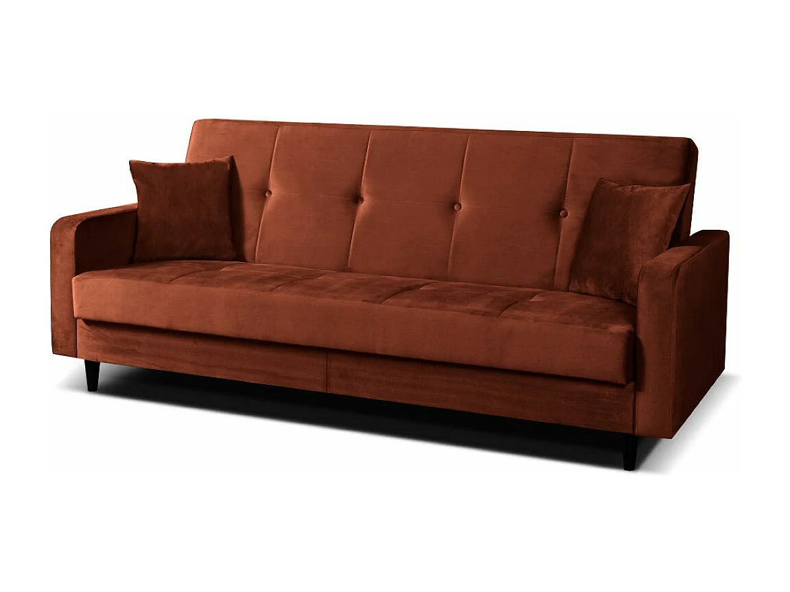 Sofa Luna Schlafsofa im skandinavisches Stil, Couch mit Schlaffunktion und Bettkasten, Polstersofa für Wohnzimmer 213 cm, braun