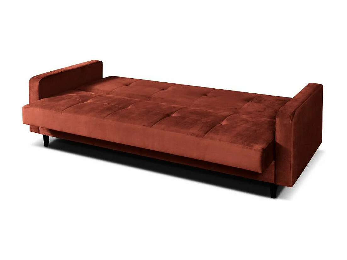 Sofa Luna Schlafsofa im skandinavisches Stil, Couch mit Schlaffunktion und Bettkasten, Polstersofa für Wohnzimmer 213 cm, braun