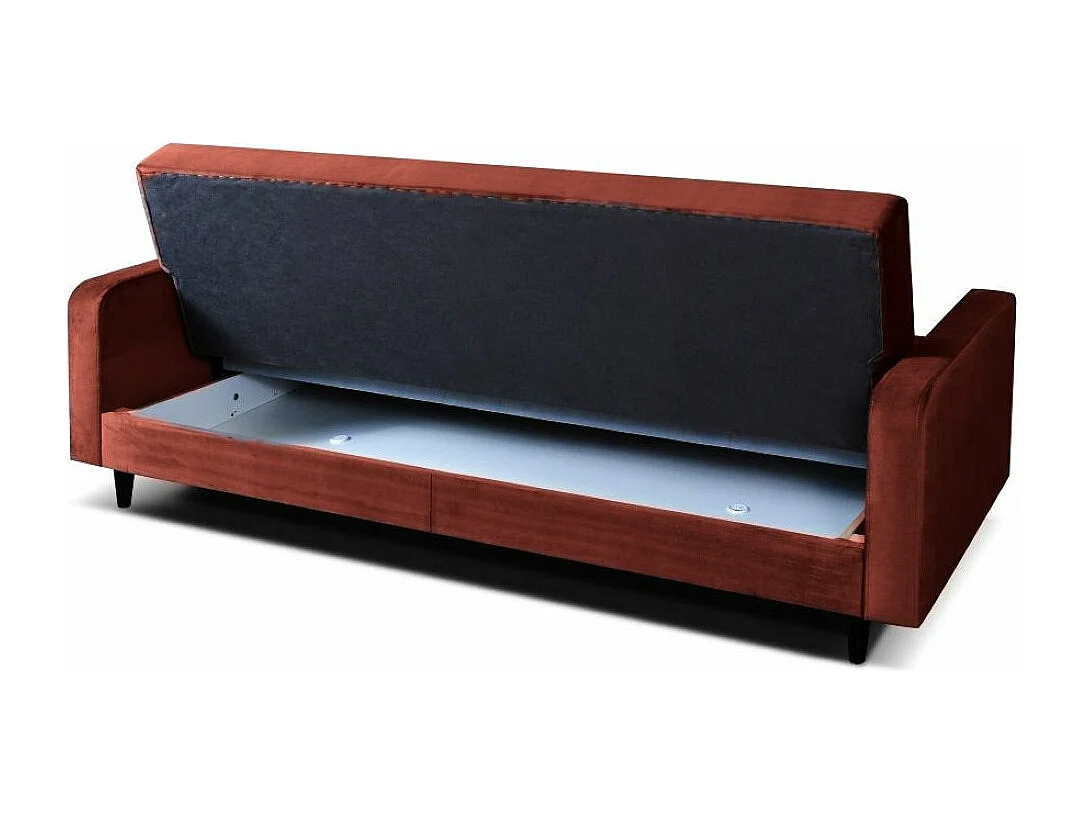 Sofa Luna Schlafsofa im skandinavisches Stil, Couch mit Schlaffunktion und Bettkasten, Polstersofa für Wohnzimmer 213 cm, braun