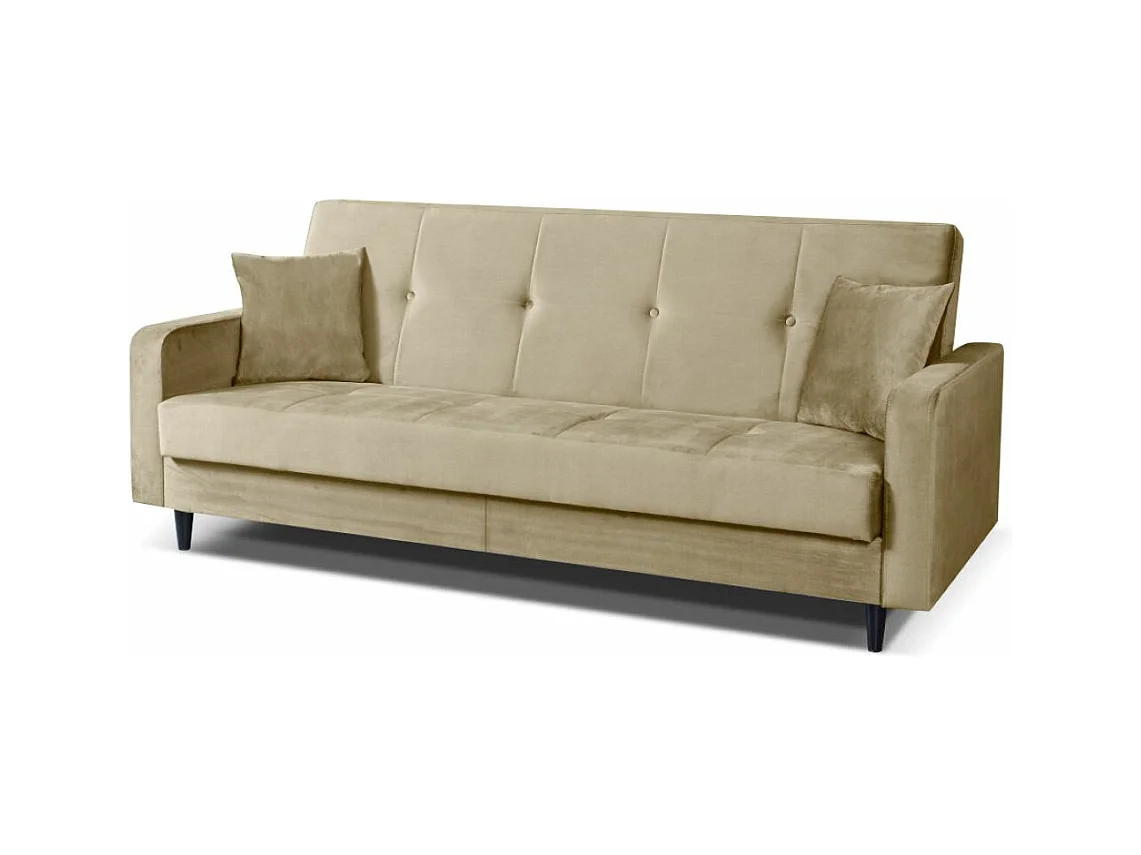 Sofa Luna Schlafsofa im skandinavisches Stil, Couch mit Schlaffunktion und Bettkasten, Polstersofa für Wohnzimmer 213 cm, beige