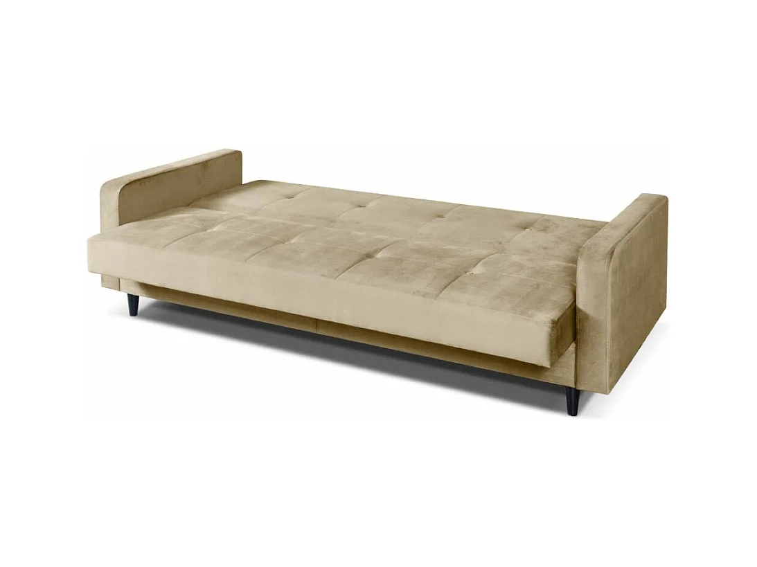 Sofa Luna Schlafsofa im skandinavisches Stil, Couch mit Schlaffunktion und Bettkasten, Polstersofa für Wohnzimmer 213 cm, beige