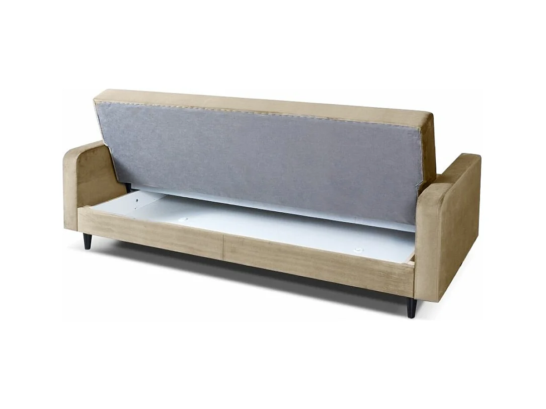 Sofa Luna Schlafsofa im skandinavisches Stil, Couch mit Schlaffunktion und Bettkasten, Polstersofa für Wohnzimmer 213 cm, beige