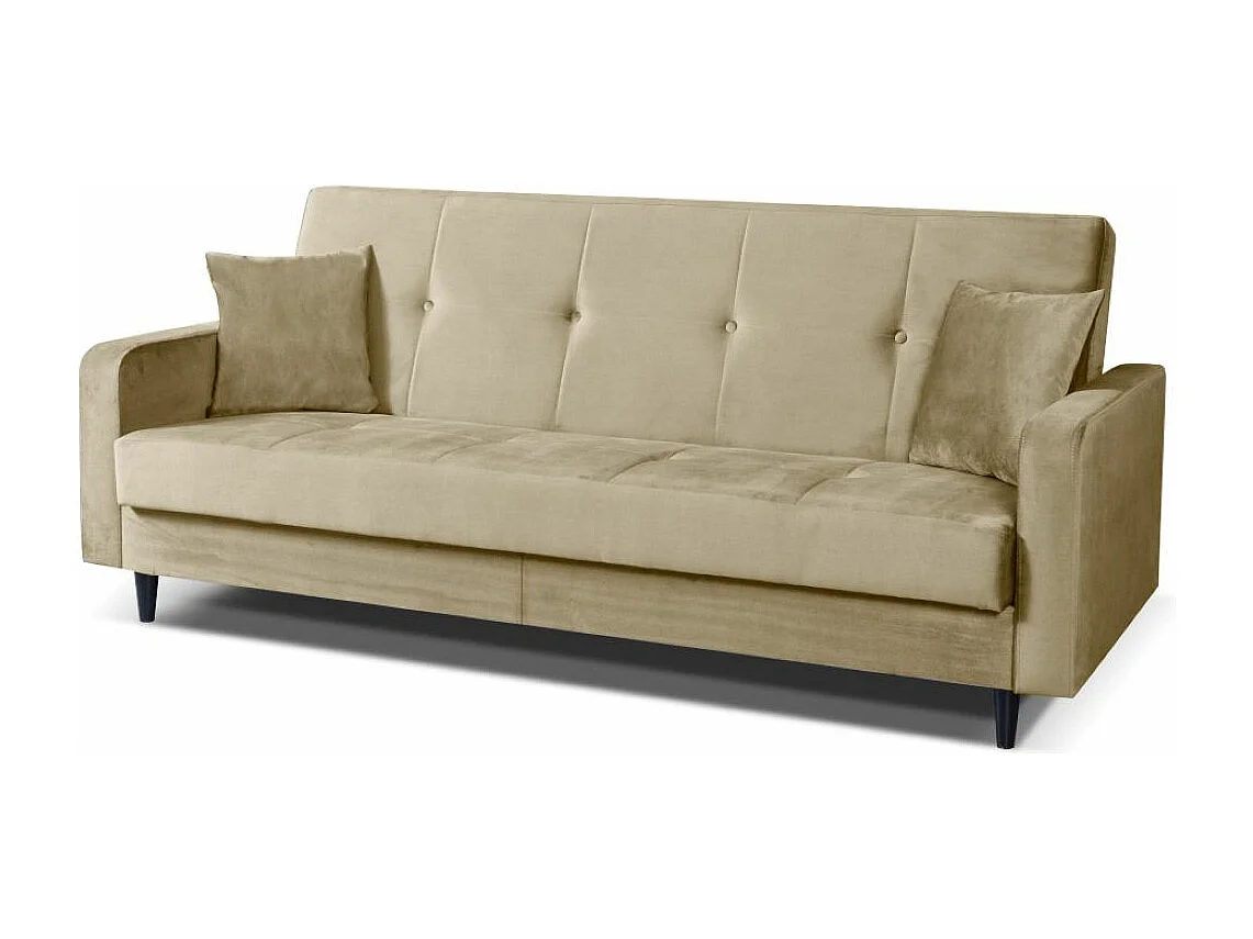 Sofa Luna Schlafsofa im skandinavisches Stil, Couch mit Schlaffunktion und Bettkasten, Polstersofa für Wohnzimmer 213 cm, beige