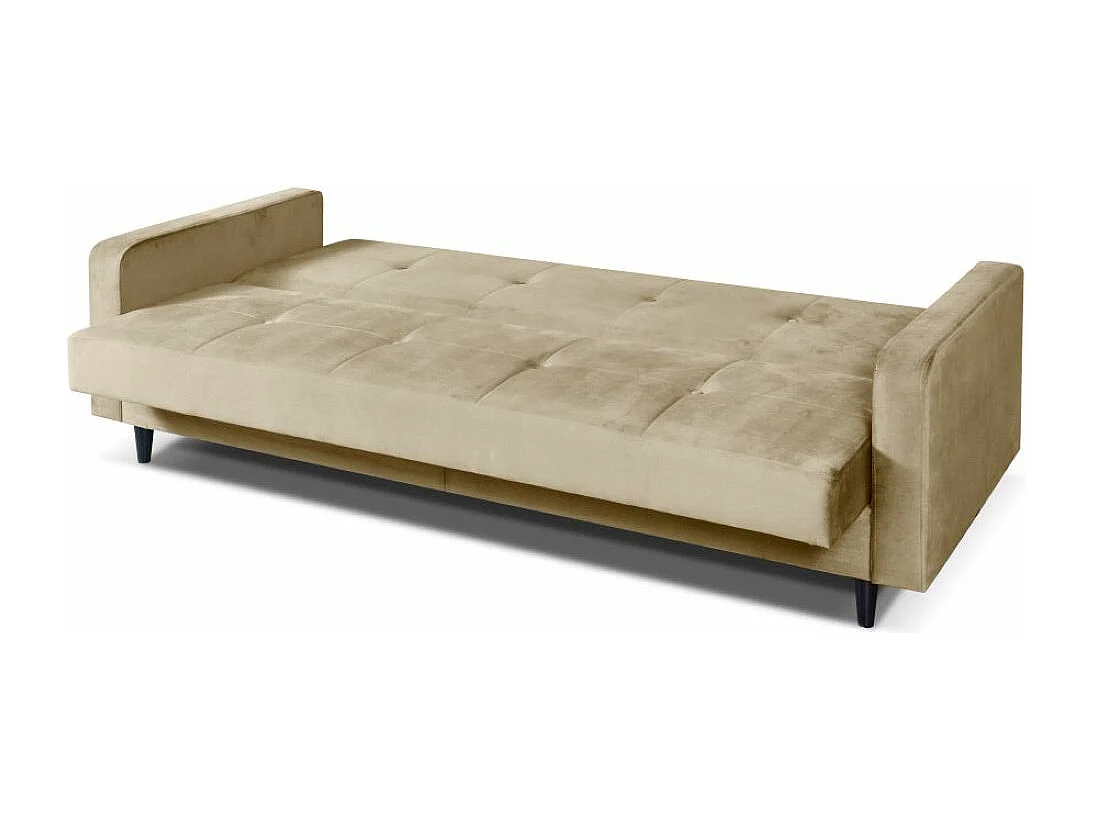 Sofa Luna Schlafsofa im skandinavisches Stil, Couch mit Schlaffunktion und Bettkasten, Polstersofa für Wohnzimmer 213 cm, beige