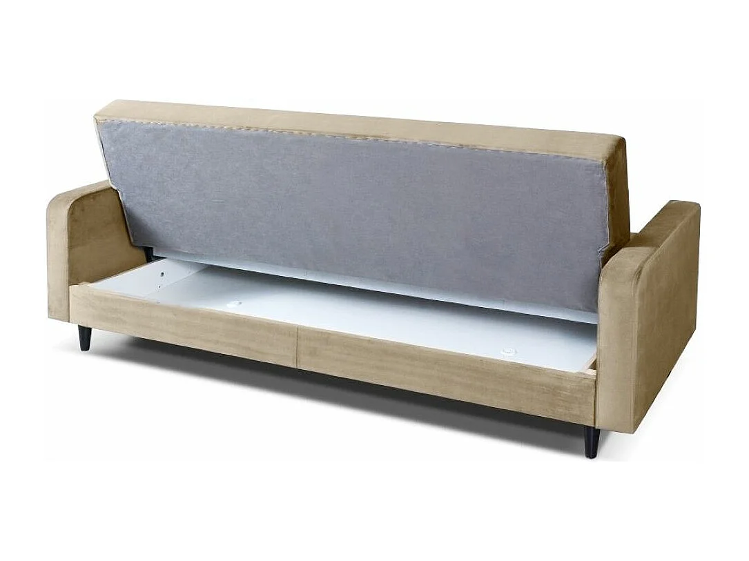 Sofa Luna Schlafsofa im skandinavisches Stil, Couch mit Schlaffunktion und Bettkasten, Polstersofa für Wohnzimmer 213 cm, beige