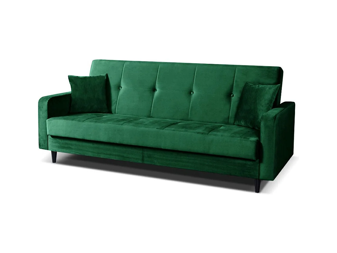 Sofa Luna Schlafsofa im skandinavisches Stil, Couch mit Schlaffunktion und Bettkasten, Polstersofa für Wohnzimmer 213 cm,  grün