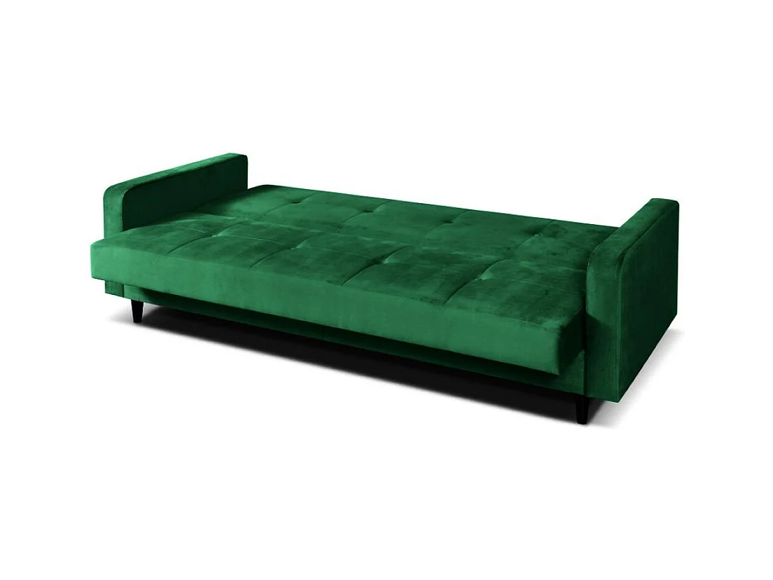 Sofa Luna Schlafsofa im skandinavisches Stil, Couch mit Schlaffunktion und Bettkasten, Polstersofa für Wohnzimmer 213 cm,  grün