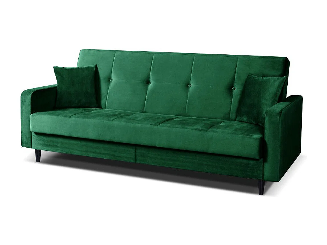 Sofa Luna Schlafsofa im skandinavisches Stil, Couch mit Schlaffunktion und Bettkasten, Polstersofa für Wohnzimmer 213 cm,  grün