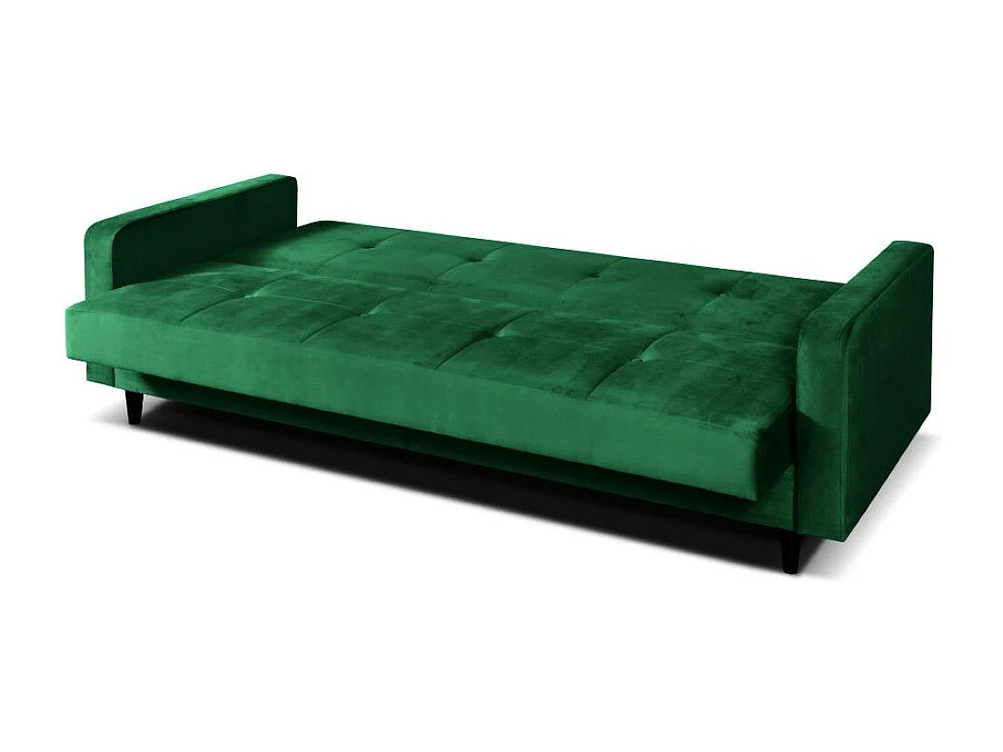 Sofa Luna Schlafsofa im skandinavisches Stil, Couch mit Schlaffunktion und Bettkasten, Polstersofa für Wohnzimmer 213 cm,  grün