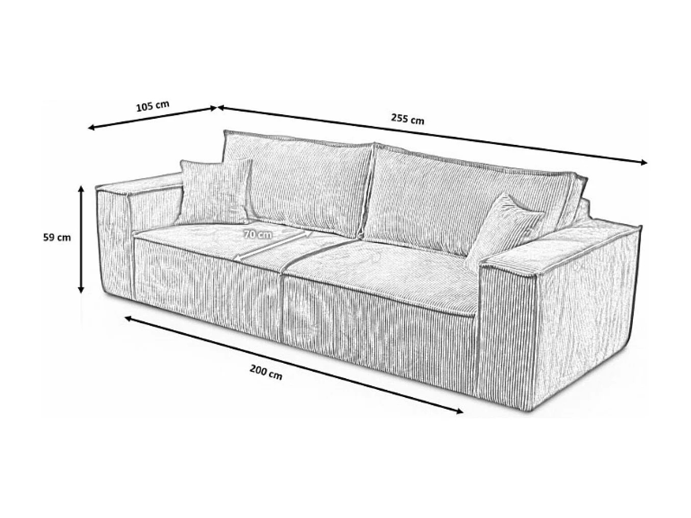 Couch Camel III 255 cm Sofa Couch Wohnzimmer Schlaffläche 200 x 150 cm, beige