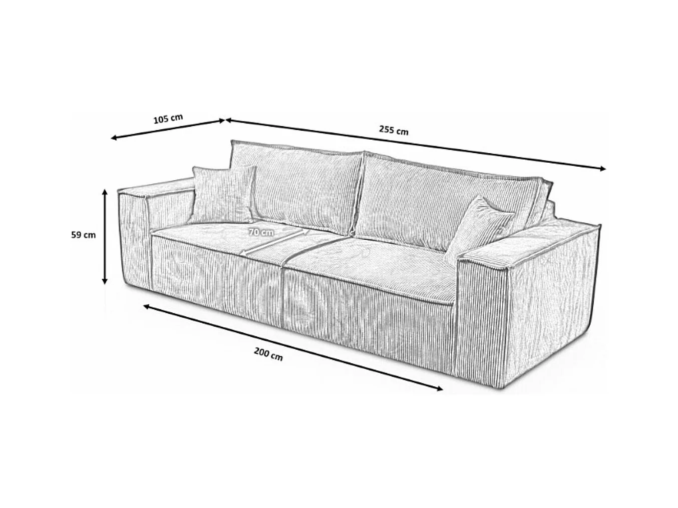 Couch Camel III 255 cm Sofa Couch Wohnzimmer Schlaffläche 200 x 150 cm,  gelb