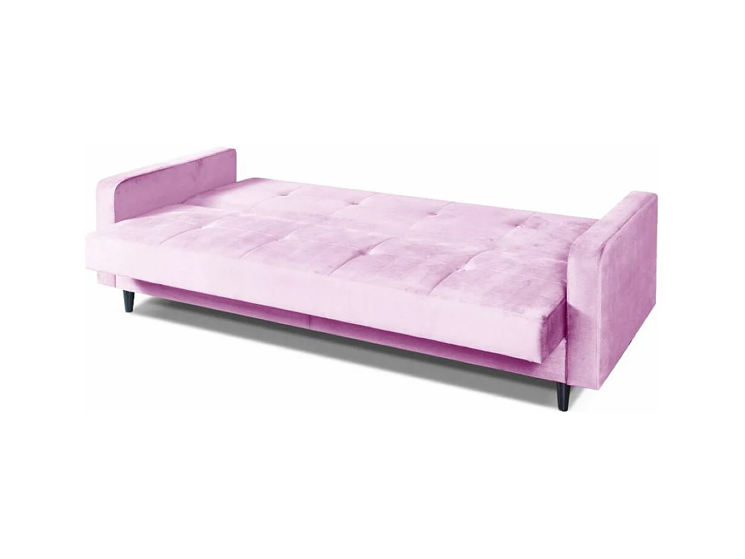 Sofa Luna Schlafsofa im skandinavisches Stil, Couch mit Schlaffunktion und Bettkasten, Polstersofa für Wohnzimmer 213 cm, rosa