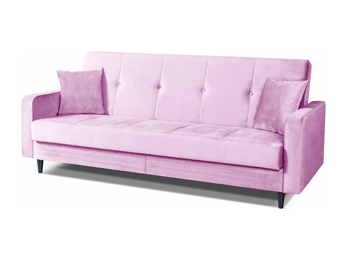 Sofa Luna Schlafsofa im skandinavisches Stil, Couch mit Schlaffunktion und Bettkasten, Polstersofa für Wohnzimmer 213 cm, rosa