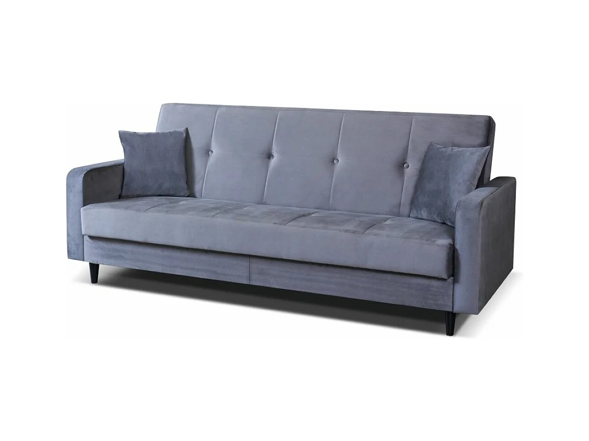 Sofa Luna Schlafsofa im skandinavisches Stil, Couch mit Schlaffunktion und Bettkasten, Polstersofa für Wohnzimmer 213 cm, grau