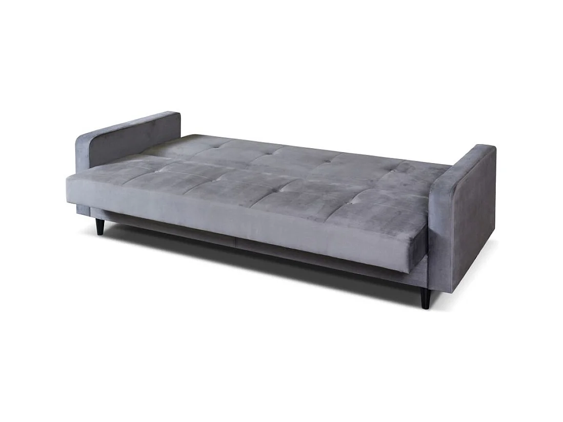Sofa Luna Schlafsofa im skandinavisches Stil, Couch mit Schlaffunktion und Bettkasten, Polstersofa für Wohnzimmer 213 cm, grau