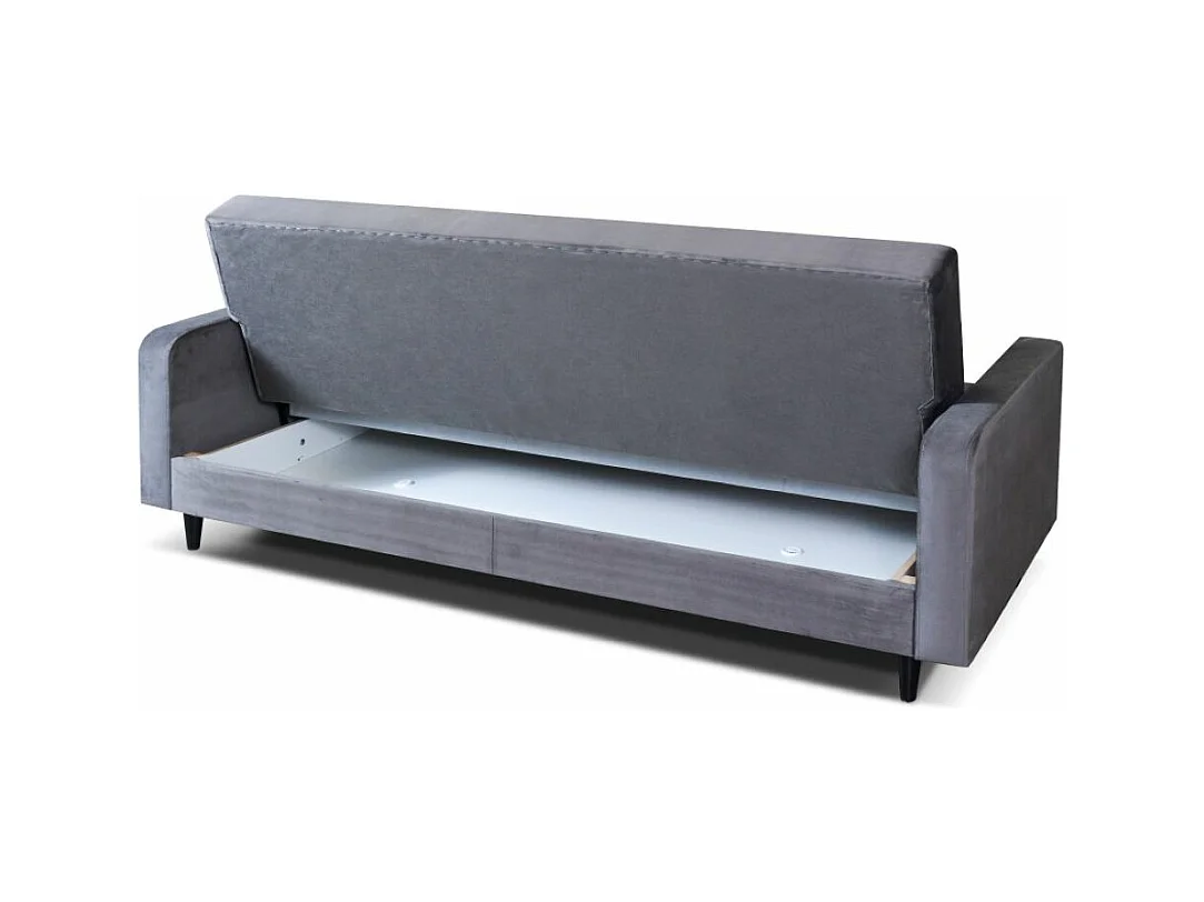 Sofa Luna Schlafsofa im skandinavisches Stil, Couch mit Schlaffunktion und Bettkasten, Polstersofa für Wohnzimmer 213 cm, grau