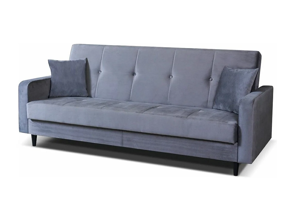 Sofa Luna Schlafsofa im skandinavisches Stil, Couch mit Schlaffunktion und Bettkasten, Polstersofa für Wohnzimmer 213 cm, grau