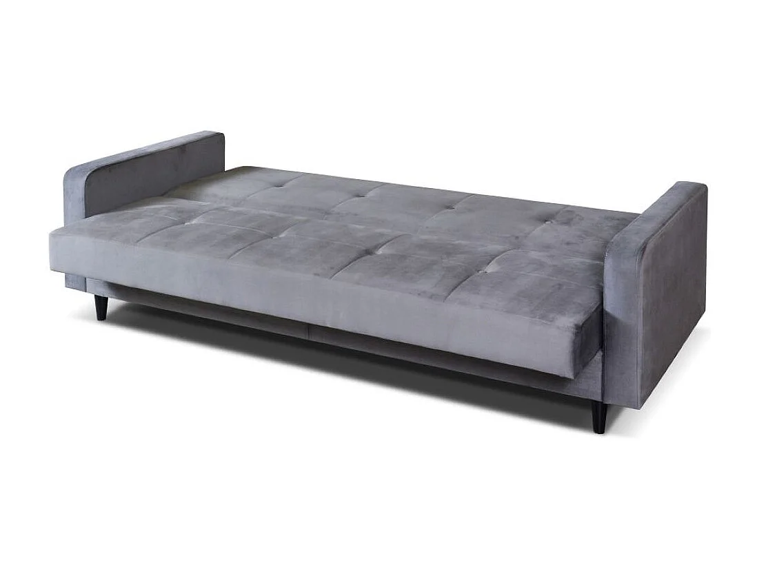 Sofa Luna Schlafsofa im skandinavisches Stil, Couch mit Schlaffunktion und Bettkasten, Polstersofa für Wohnzimmer 213 cm, grau