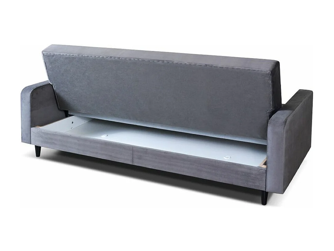 Sofa Luna Schlafsofa im skandinavisches Stil, Couch mit Schlaffunktion und Bettkasten, Polstersofa für Wohnzimmer 213 cm, grau