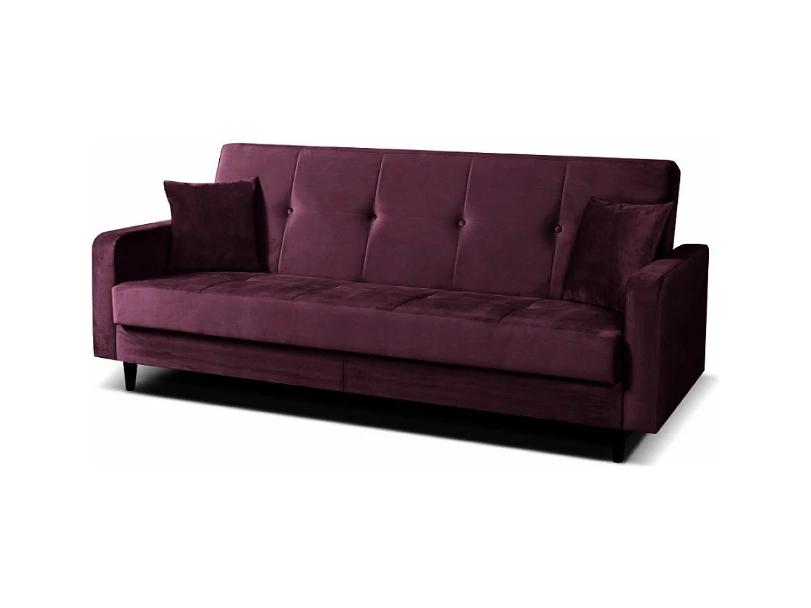 Sofa Luna Schlafsofa im skandinavisches Stil, Couch mit Schlaffunktion und Bettkasten, Polstersofa für Wohnzimmer 213 cm, weinrot