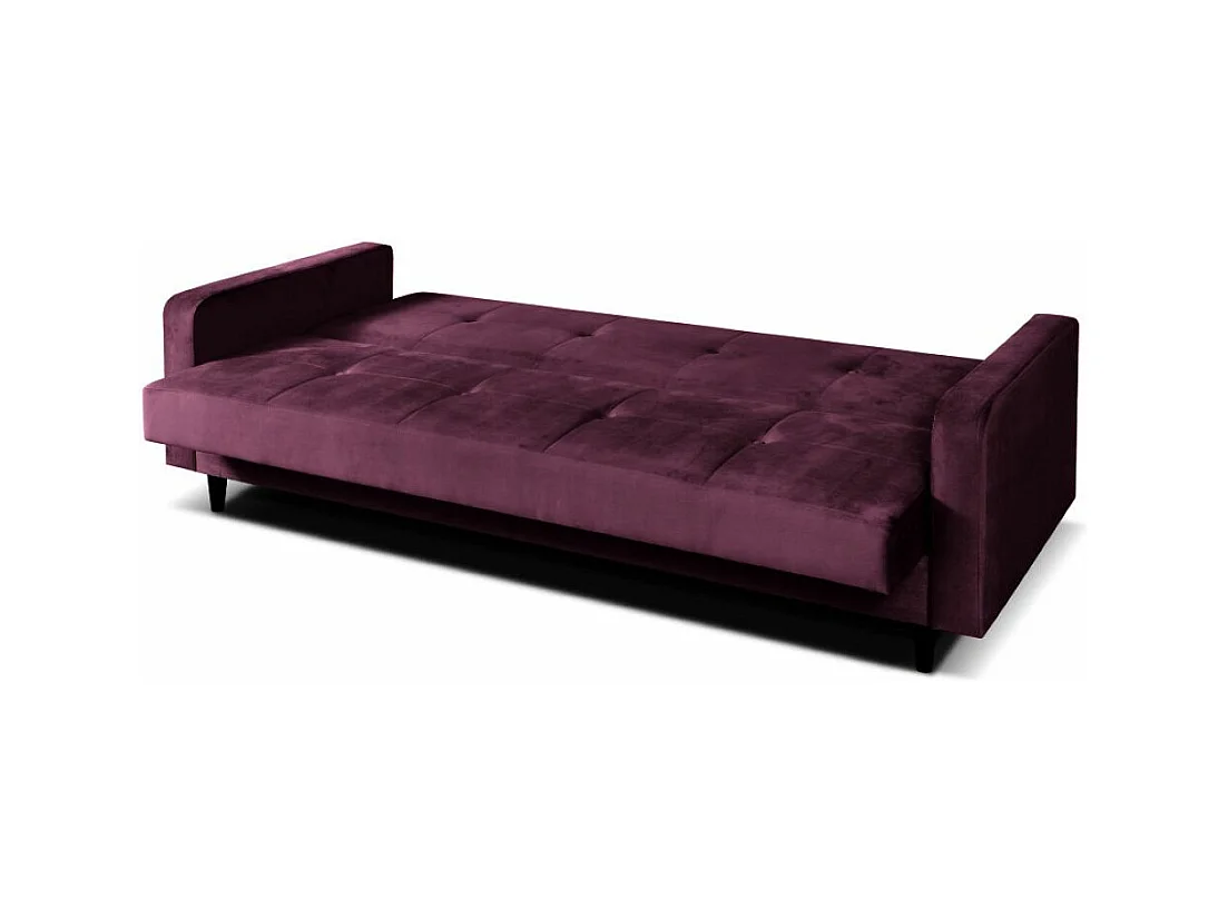 Sofa Luna Schlafsofa im skandinavisches Stil, Couch mit Schlaffunktion und Bettkasten, Polstersofa für Wohnzimmer 213 cm, weinrot