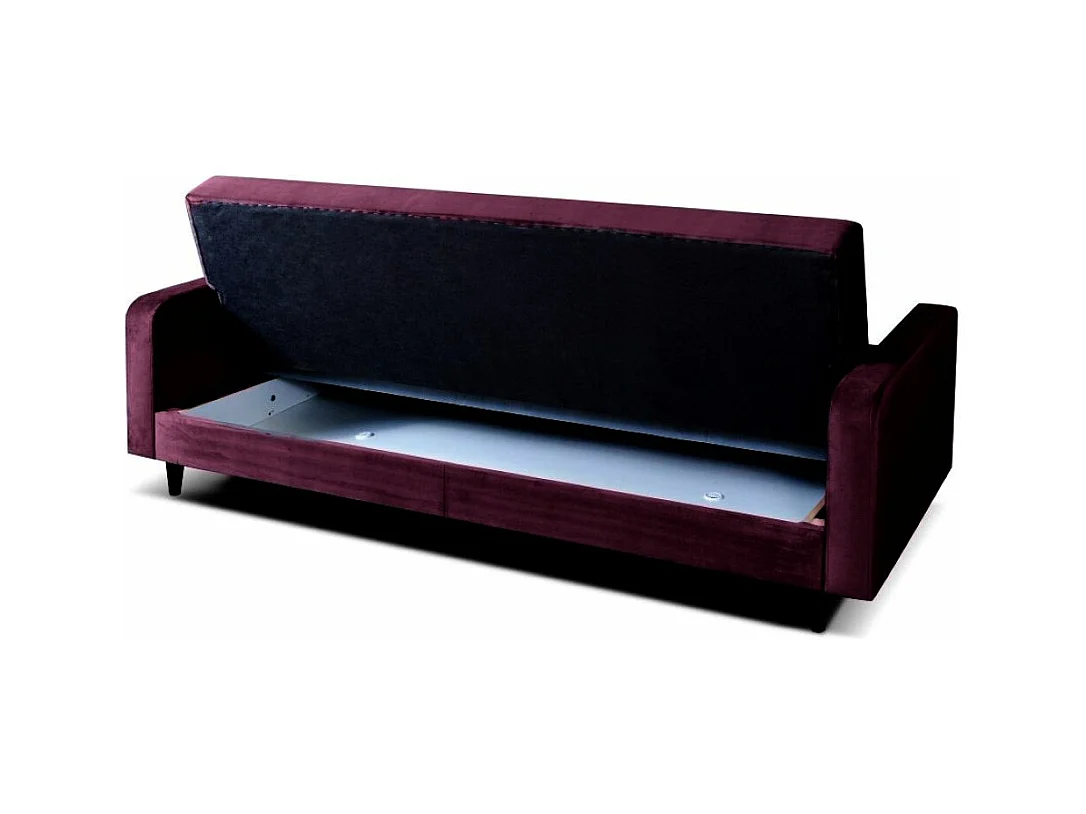 Sofa Luna Schlafsofa im skandinavisches Stil, Couch mit Schlaffunktion und Bettkasten, Polstersofa für Wohnzimmer 213 cm, weinrot