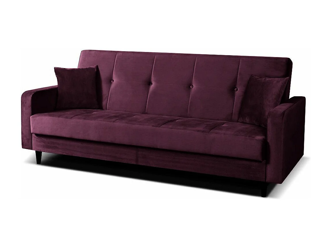 Sofa Luna Schlafsofa im skandinavisches Stil, Couch mit Schlaffunktion und Bettkasten, Polstersofa für Wohnzimmer 213 cm, weinrot