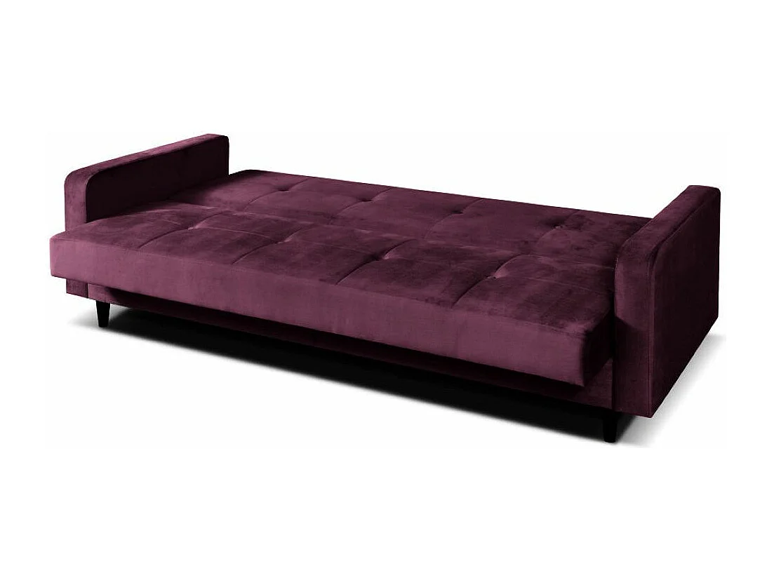 Sofa Luna Schlafsofa im skandinavisches Stil, Couch mit Schlaffunktion und Bettkasten, Polstersofa für Wohnzimmer 213 cm, weinrot