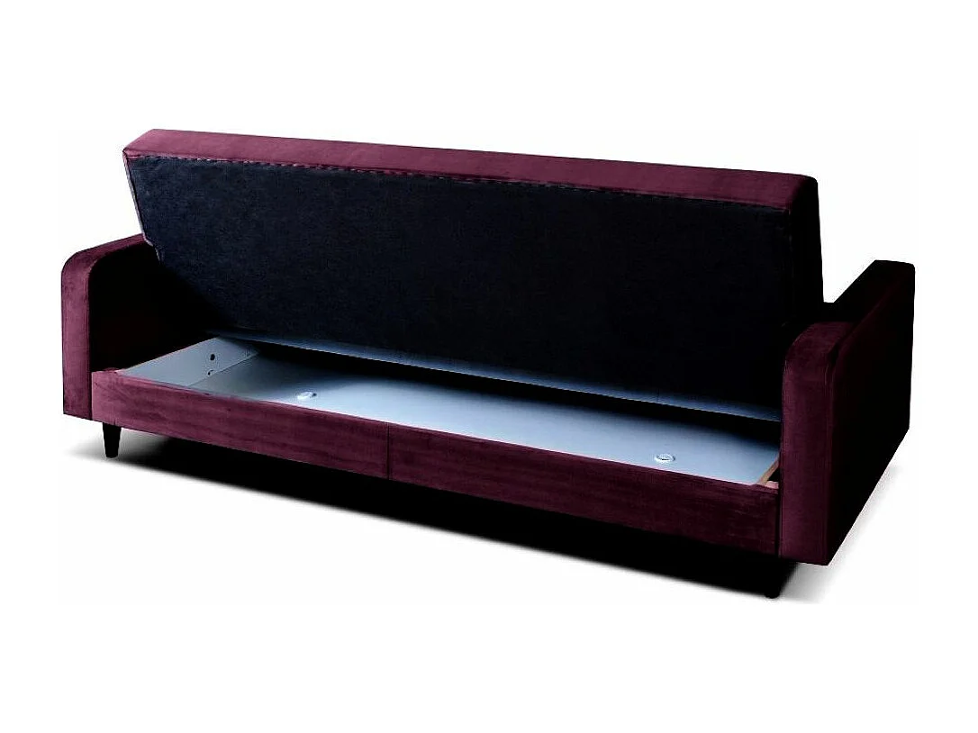 Sofa Luna Schlafsofa im skandinavisches Stil, Couch mit Schlaffunktion und Bettkasten, Polstersofa für Wohnzimmer 213 cm, weinrot