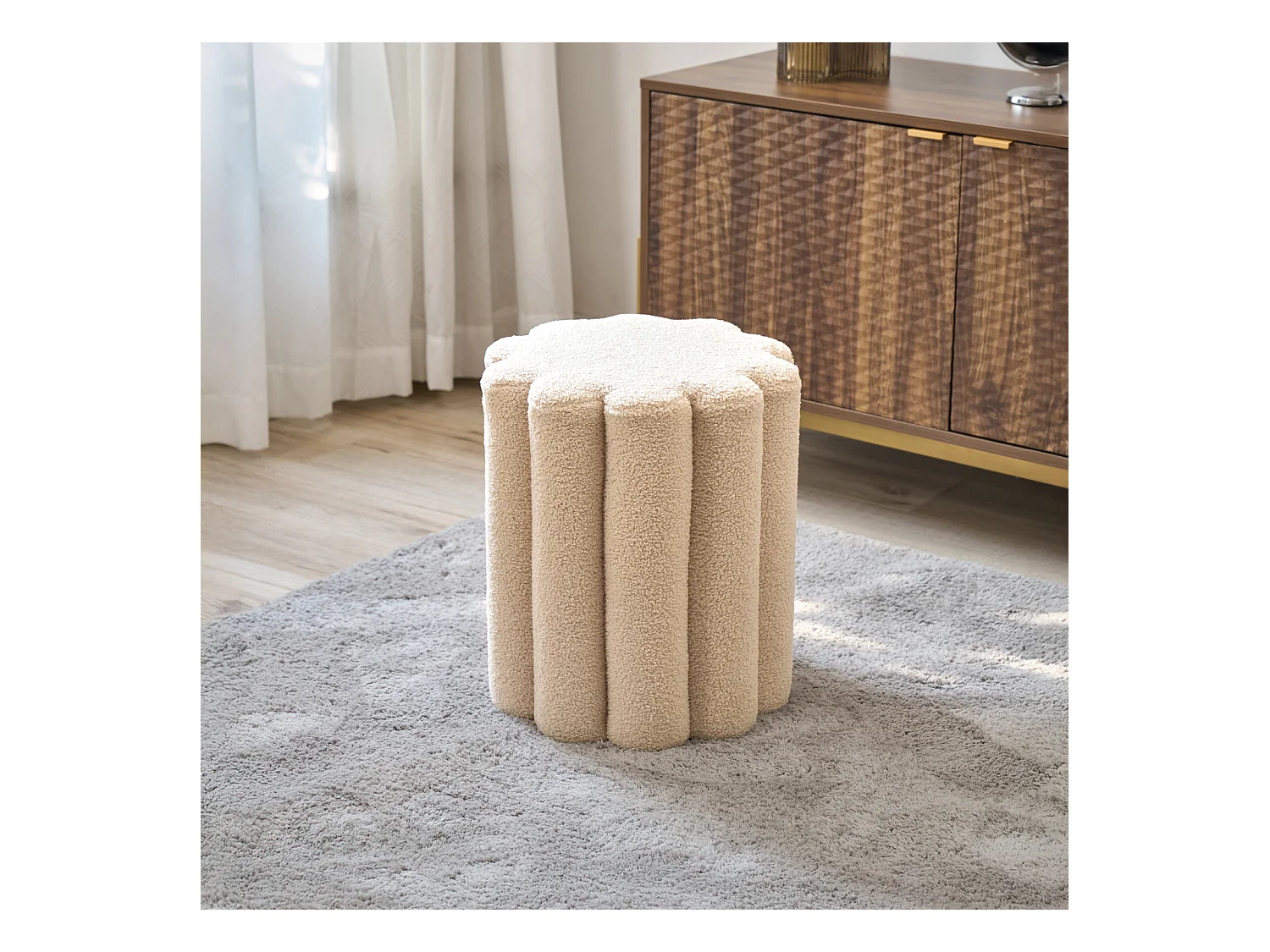 SVITA DAHLIA Tabouret Pouf Teddyboucle moderne Beige