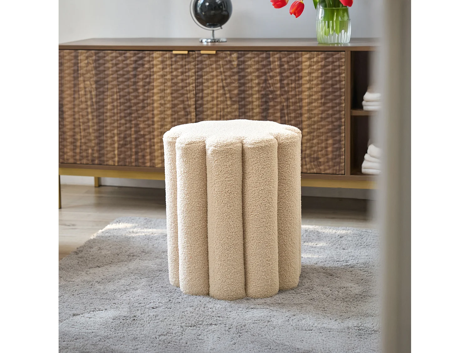 SVITA DAHLIA Tabouret Pouf Teddyboucle moderne Beige