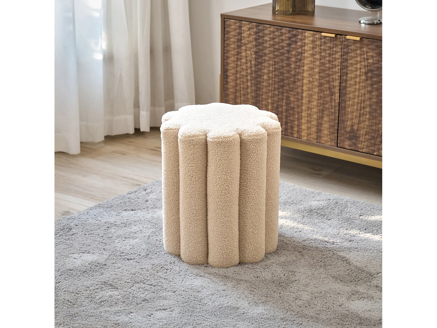 SVITA DAHLIA Tabouret Pouf Teddyboucle moderne Beige