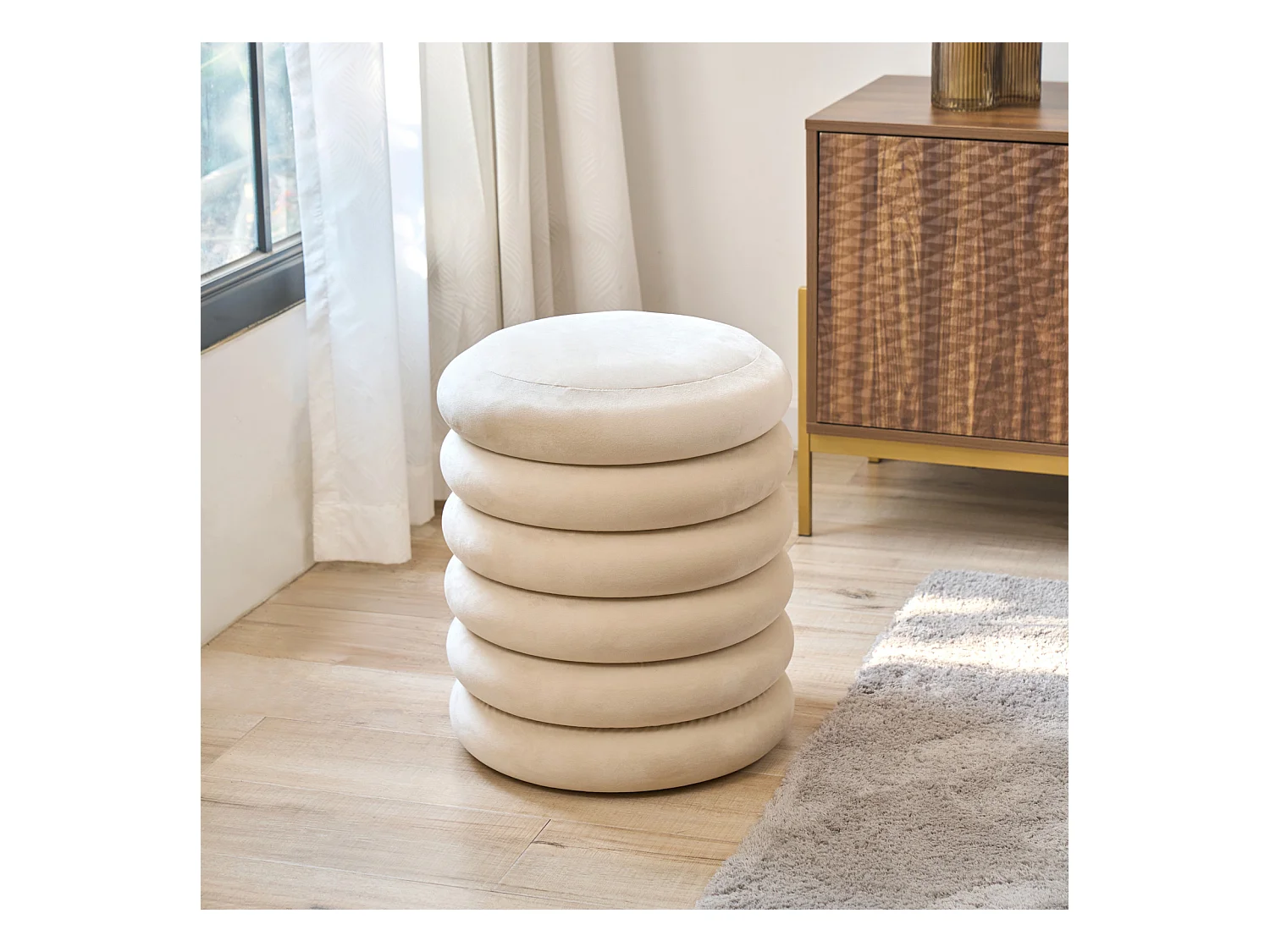 SVITA BLOSSOM XS Pouf avec espace de rangement Pouf Ottomane rembourrage velours Beige