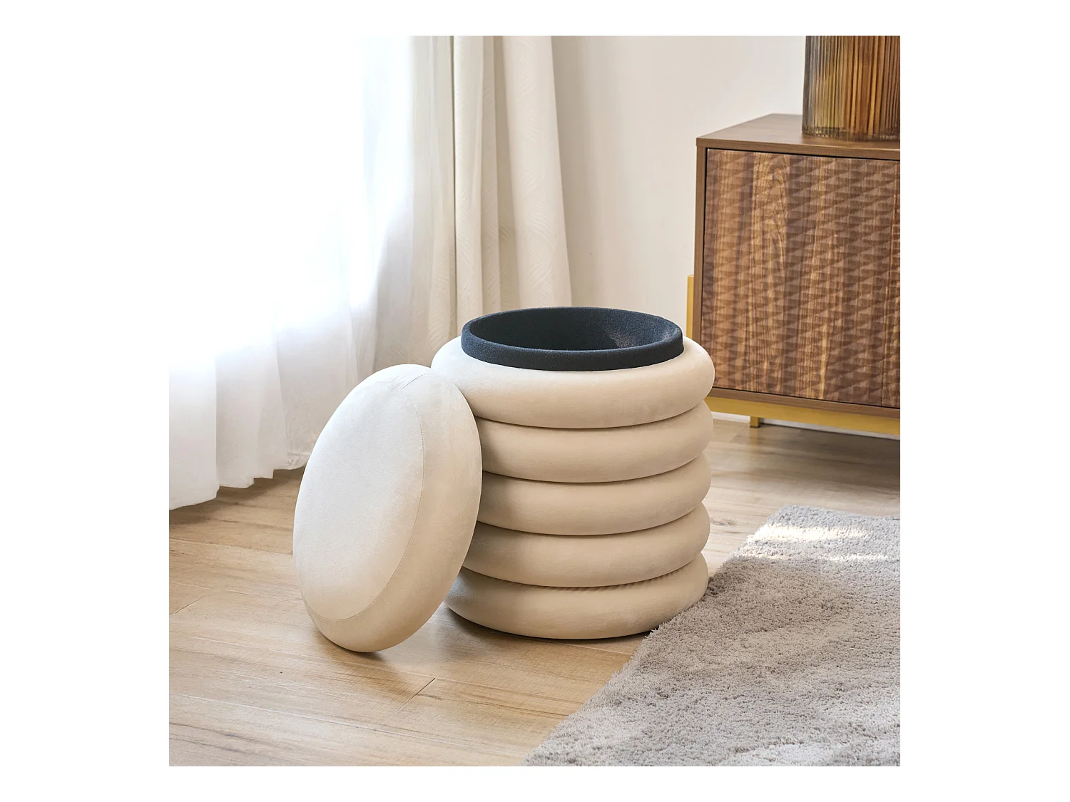 SVITA BLOSSOM XS Pouf avec espace de rangement Pouf Ottomane rembourrage velours Beige