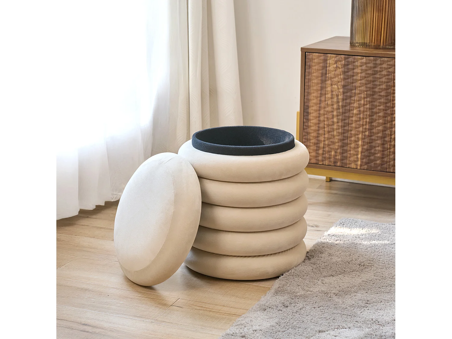 HOCKER BLOSSOM XS mit Stauraum Beige