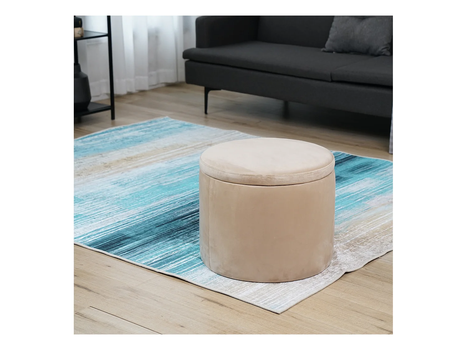 SVITA AMBER Coffre de rangement avec couvercle Tabouret avec espace de rangement Siège Tabouret velours beige